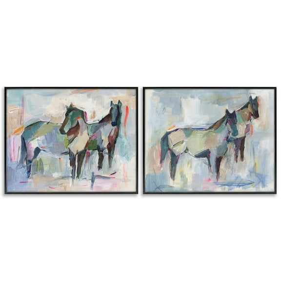 Stupell Industries Ambiguous Horse Visages Animals Painting Black Framed Art Print Wall Art, 14 x 11, Set of 2
