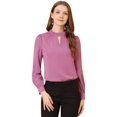 thumbnail image 1 of INSPIRE CHIC Women's Keyhole Stand Collar Pleated Back Button Blouse Tops, 1 of 6
