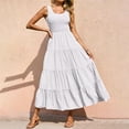 thumbnail image 6 of Lisingtool Dresses for Women 2023 Women's 2023 Casual Loose Plain Maxi Sundress Smocked Tank Dress Sleeveless Summer Beach Tiered Long Dresses Homecoming Dresses White, 6 of 8