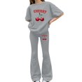 thumbnail image 2 of CPNG Girls Cherry Print Outfits Round Neck Short Sleeved T Shirts and Matching Flare Pants 2 Pieces Casual Cute Sweatsuits Set, 2 of 5