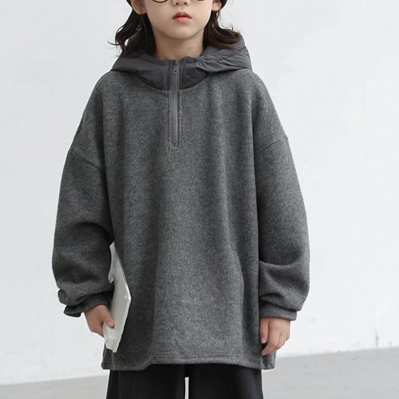 Zylarhe Kids Sweatshirts Boys Hooded Sweatshirt Long Sleeve Pullover Cozy Warm Top for Fall Winter Outerwear Casual Athletic Jacket Grey 10-11 Years