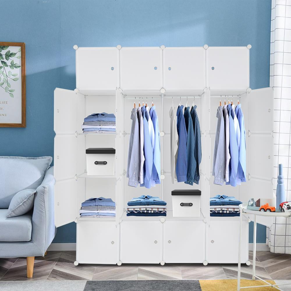 20 Cube Organizer Stackable Plastic Cube Storage Shelves Design  Multifunctional Modular Closet Cabinet with Hanging Rod White - Walmart.com