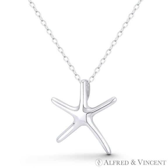 Starfish Ocean Sealife Charm 20x17mm (0.8x0.7in) Pendant & Chain Necklace in .925 Sterling Silver