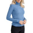 thumbnail image 3 of Suéteres Acanalados para Mujer, Lindos Suéteres de Punto de Cuello Alto, Ajustados y Cálidos Azul Mar un Tamaño, 3 of 9