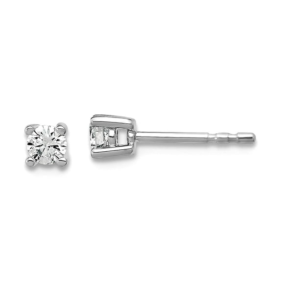 14k White Gold 1/5 Carat Total Weight Round SI1 SI2 G H I Lab Grown Diamond 4 Prong Stud Post Earrings 3.25x3.25mm Wide