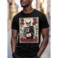 thumbnail image 3 of Black Cat Skull Men's T Shirts Rose Vintage T-Shirt for Men Crew Neck Tees Cotton Tops, Black, S, 3 of 7