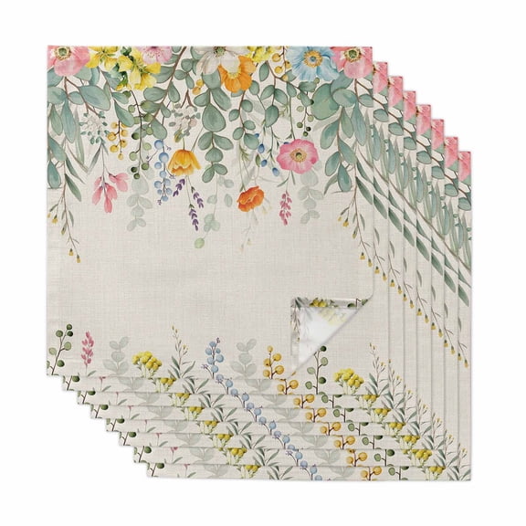 Eucalyptus Leaves Floral Cloth Napkins, Spring Rustic Botanical Flowers Washable and Reusable Dinner Napkins Set of 8, Table Napkin for Kitchen Party Birthday Wedding Hotel Housewarming 20"x20"