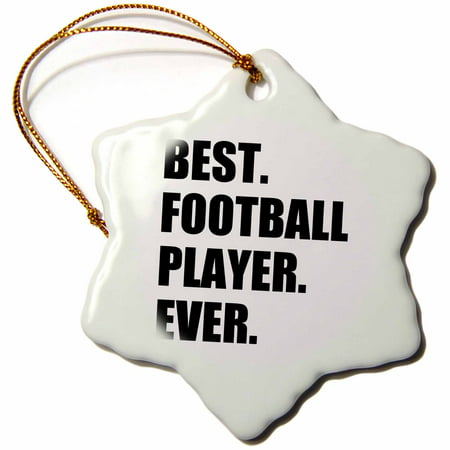 3dRose Best Football Player Ever - fun gift for soccer or American football, Snowflake Ornament, Porcelain,