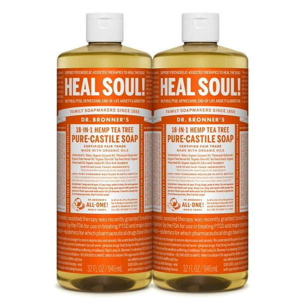 Dr. Bronner’s PureCastile Liquid Soap (Tea Tree, 16 ounce, 2Pack