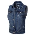 thumbnail image 3 of Made by Olivia Women's Classic Sleeveless Distressed Button Down Jean Denim Jacket Vest, 3 of 4