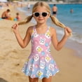 thumbnail image 3 of COEQINE Girls One Piece Swimsuit for Swim Lessons & Beach Play, Cute Swim Dress with Skirt & Liner, Scoop Neck Fixed Wide Strap V-Back Swimwear, Ages 5-6, Easter Bunny Pink Blue Gradient, 3 of 8
