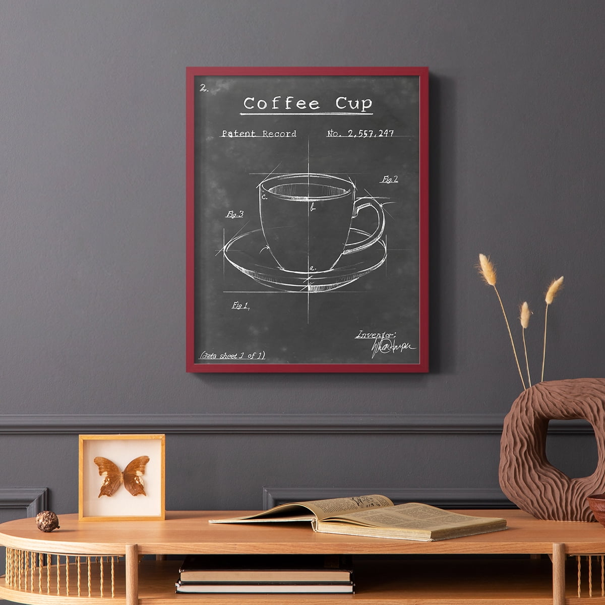 Morning Routine II Framed Print in Red Solid Wood Framed Print No Nail Hanging