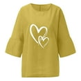 thumbnail image 4 of SMihono Hauts pour Femmes Été Mode Décontractée Femmes Manches Trois-Quarts Col Rond Coton Lin Imprimé Hauts Unis Blouse T-shirt Oversize pour Femmes 2023, 4 of 6