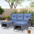 thumbnail image 2 of Fulljojor 3 Pieces Rattan Outdoor Patio Furniture Seating Sofa and Ottoman Set, 2 of 9