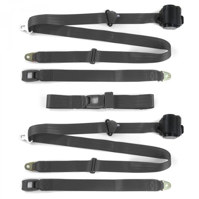 Standard 3 Point Charcoal Retractable Bench Seat Belt Kit with 3 Belts for 1946-1968 Ford Anglia