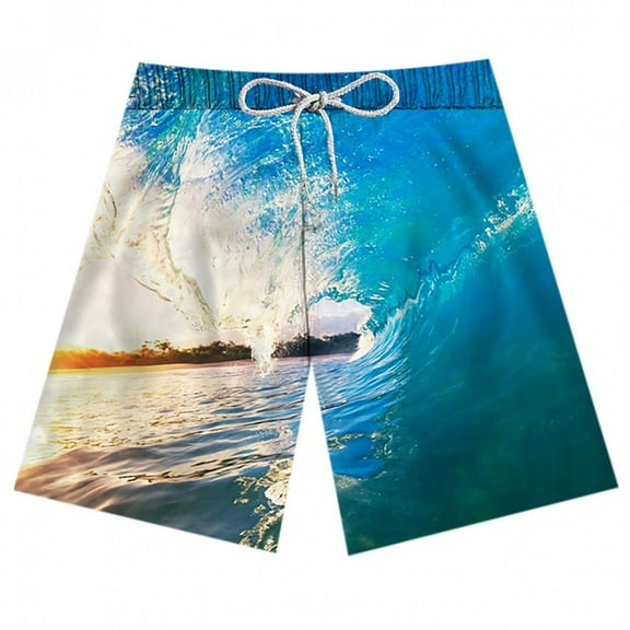 Danhjin Men's Swim Shorts Quick Dry Printed Swim Trunks Knee Length with Mesh Lining Beach Print Fun Shorts Hawaiian Swimwear Summer