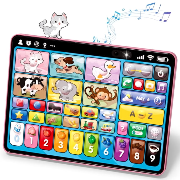 Learning Toys for Toddlers 1 3, Trilingual Learning Tablet with Music and Lights, Montessori Speech Therapy Toys, Education Learning Toys for Kids Ages 1-3 - Pink