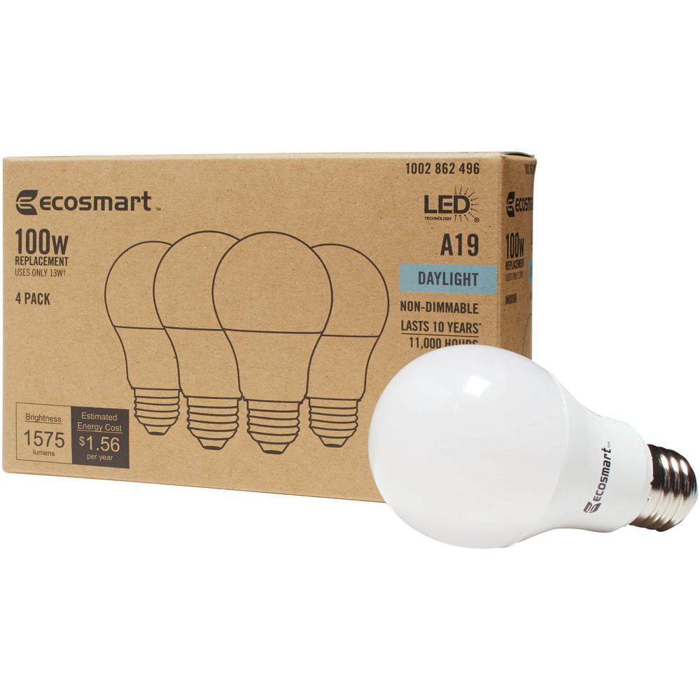 5000K 4-Pack EcoSmart 100W Equivalent Daylight Spiral CFL Light Bulb 