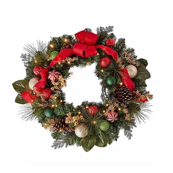 SFU23XIWR196 Pre-Lit 32" Decorated Holiday Wreath - Red/Gold
