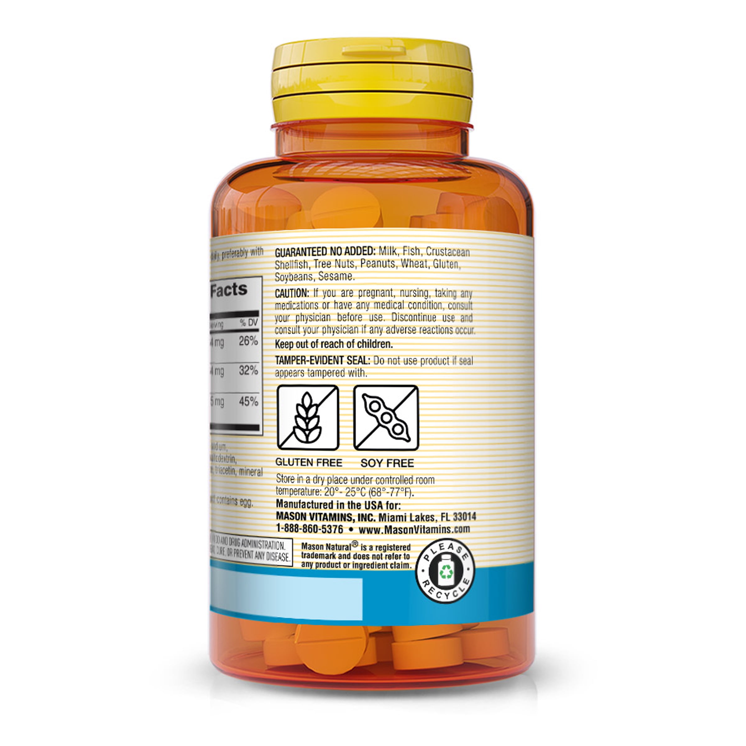 (5 pack) Mason Natural Calcium Magnesium & Zinc, 100 Tablets