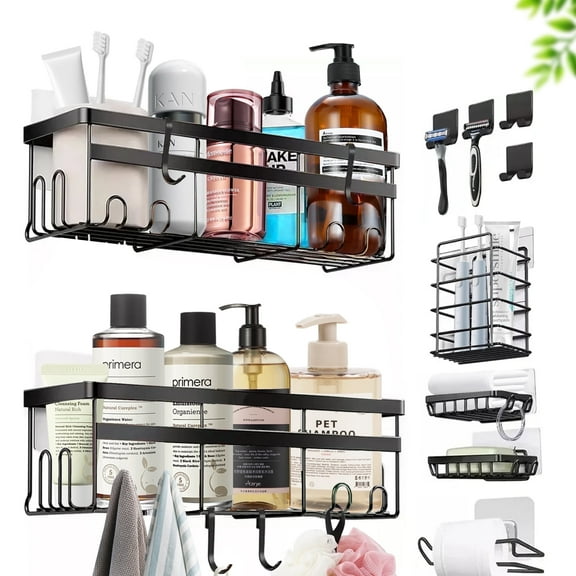 Orfeld 14 PCS Large Capacity  Shower Caddy with  4 Hooks, Rustproof Bathroom Organizers  for Inside Shower,No Drilling  for Bathroom Storage,Rack black
