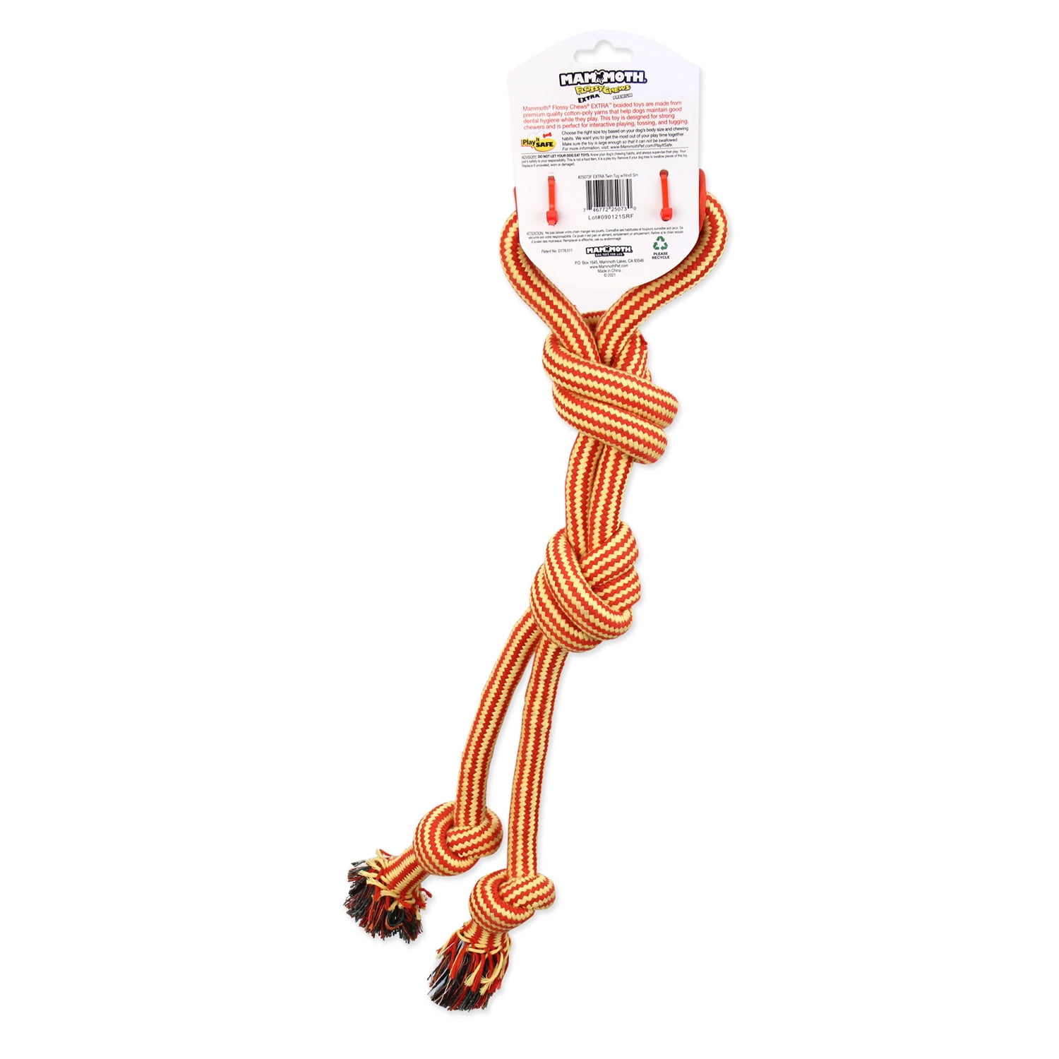 Mammoth Flossy Chews Extra Cottonblend Twin Tug with Handle Rope Dog Toy, Small, 16", Assorted Colors