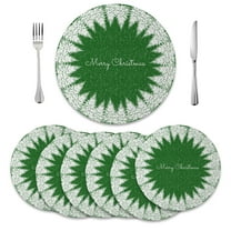 MIZHONA Christmas Round Placemats Set of 6 Winter Xmas Tree Table Mat 14 inch for Kitchen Dining Table Decoration