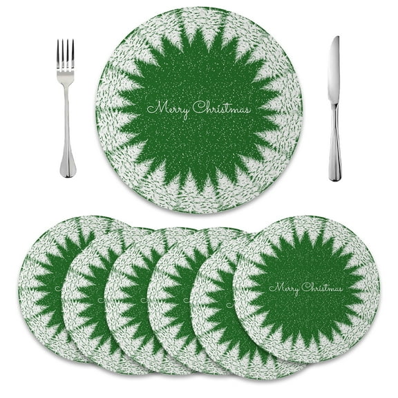 MIZHONA Christmas Round Placemats Set of 6 Winter Xmas Tree Table Mat 14 inch for Kitchen Dining Table Decoration