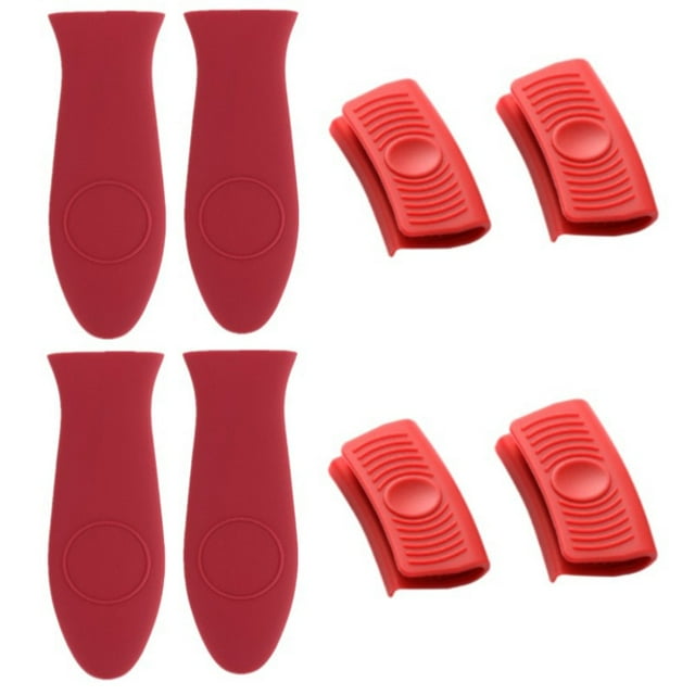 BUYISI 8Pcs Silicone Pan Handle And Pot Grips Heat Resistant Cover For Frying Skillet Red