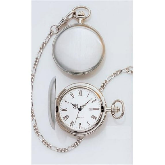 Legere Bpw-804-R Large Plain Silver Pocket Watch - White Face with Date
