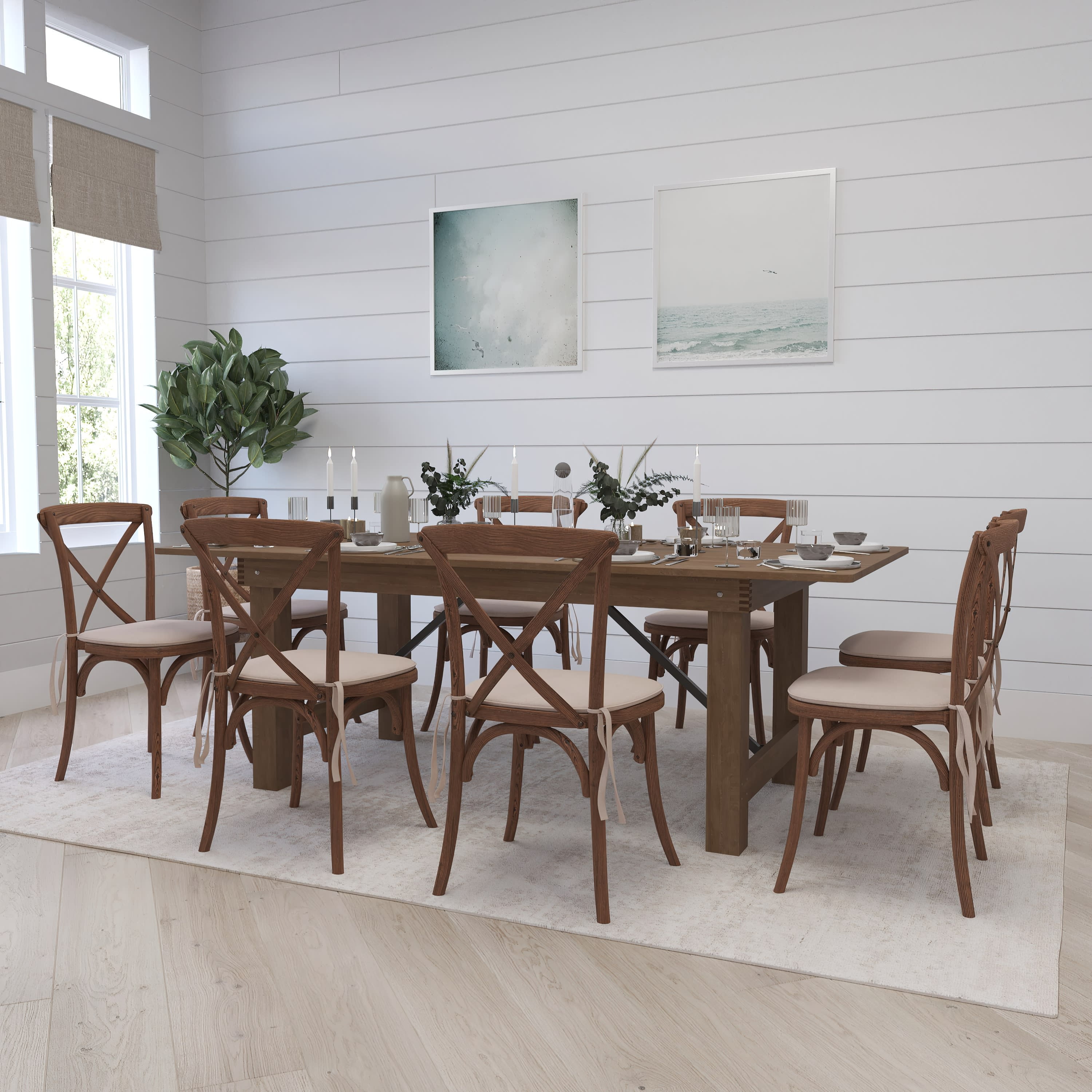 Merrick Lane 9 Piece Dining Table Set, 7' x 40" Farmhouse Folding