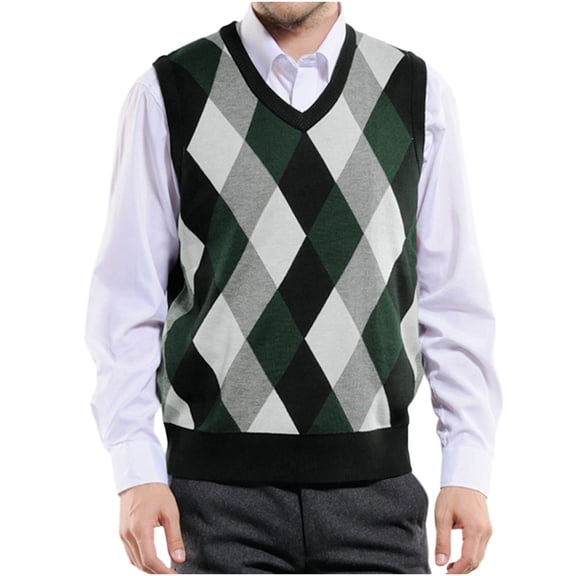 Riecok Mens Argyle Sweater Vest Sleeveless V Neck Pullover Sweaters Lightweight Solid Winter Tops with Pockets Green 3XL