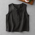 thumbnail image 2 of Camisole Sans Manches à Encolure Ronde pour Femmes, Débardeur en Imitation Lin à Boutons devant, Mélange de Polyester, Coupe Décontractée, pour Toutes les Saisons, à la Maison Ou au Quotidien, 2 of 8