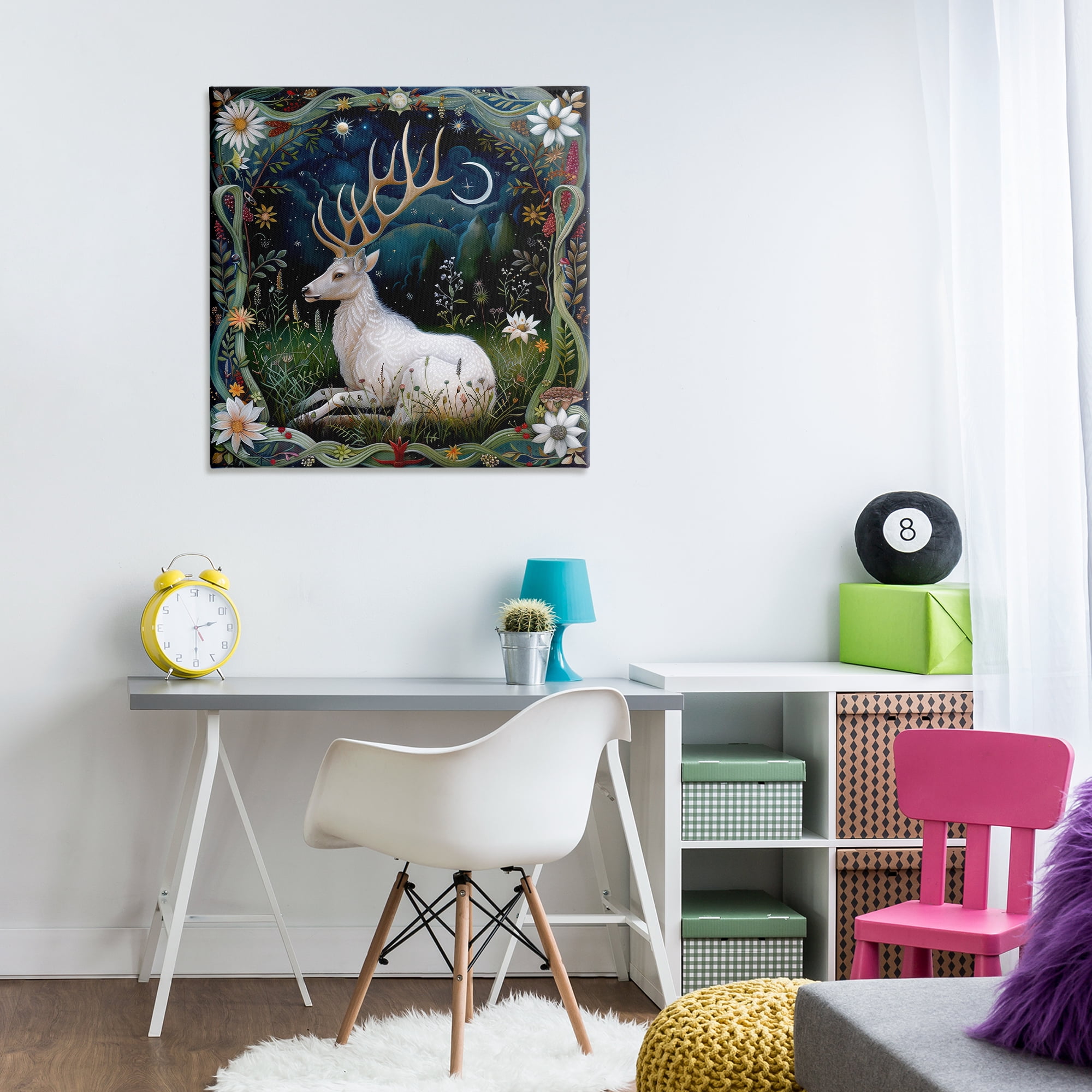 Stupell Industries White Deer Forest Scene Animals Painting Wrapped Canvas Art Print Wall Art, 30 x 30