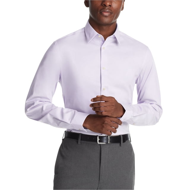 Calvin Klein Mens Steel + Button Down Dress Shirt, Purple, 16.5" Neck 36-37" Sleeve