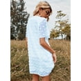 thumbnail image 2 of Clip Dot Tie Neck Pom Pom Trim Shift Dress Above Knee Length, 2 of 3