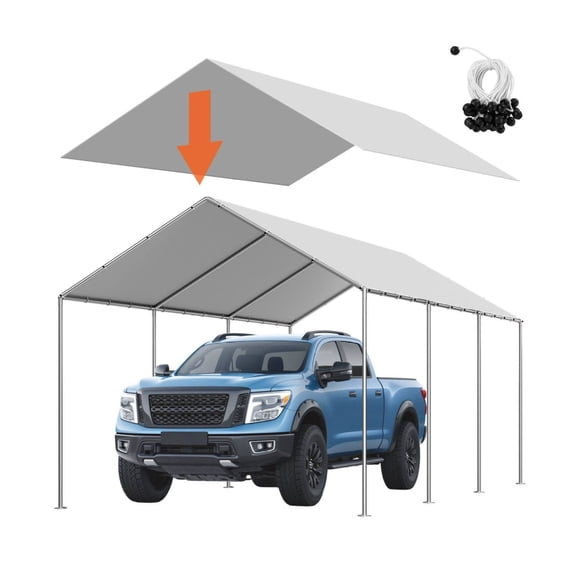 YYDSBNHH Carport Replacement Canopy, 10 x 20 ft Portable Garage Tent Top Tarp, UV-Resistant & Waterproof Car Shelter Cover, Heavy Duty with Bungee Cords, Grey (Frame Not Included)
