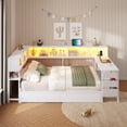 thumbnail image 3 of Mabor Full Size Corner Bed Frame with Desk,Charging Station and Bookcase Storage,Full Daybed with Storage Drawers and Led Lights, Metal Platform Bed Frame with Open Shelves,White, 3 of 9