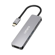 Omars USB C Hub 6 in 1 Type C Adapter Slimline, 60W PD Charging Port, 4K HDMI, 2x 5Gbps USB Ports, SD/TF Card Reader