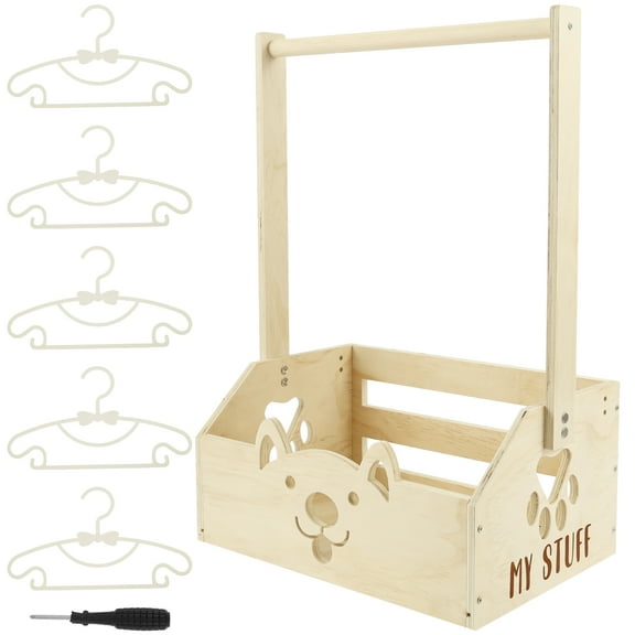 Threns Wooden Baby Shower Crate Closet Easy Assembly Baby Shower Storage Basket with Hangers and Handle for Clothes Toy Birthday Present