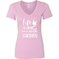 thumbnail image 3 of Inktastic Life is Better with Chickens Women's V-Neck T-Shirt, 3 of 5
