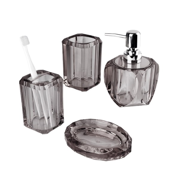 Juego de 4 accesorios de baño de resina: dispensador de jabón, vaso for enjuague bucal, soporte for cepillo de dientes y jabonera.