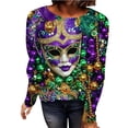 thumbnail image 5 of LEKWK Mardi Gras Shirts for Women Intricate Mask Graphic Slim Fit Long Sleeve Tops Crew Neck Casual Daily Trendy Tops Outfits, 5 of 5