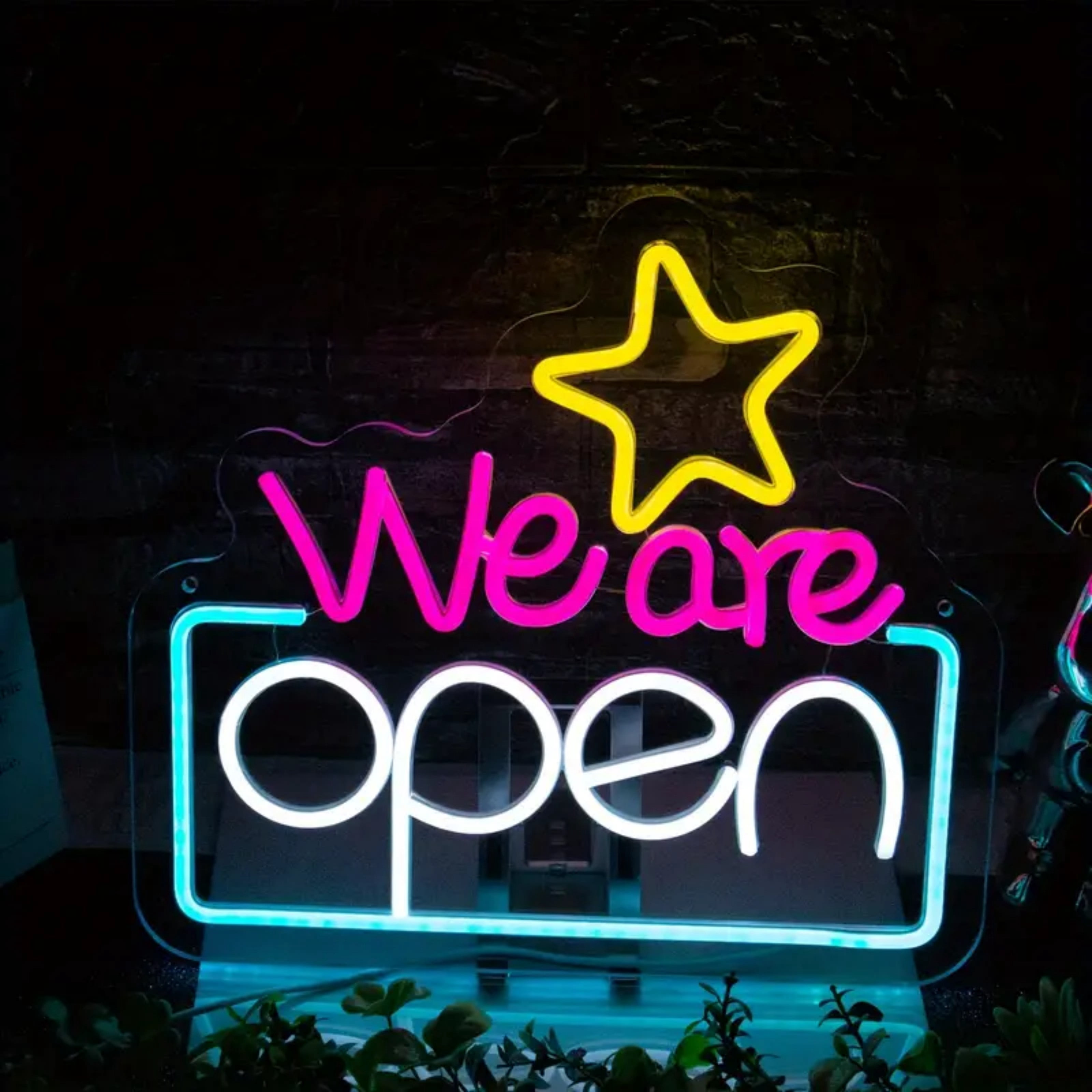 UPONRAY We Are Open Neon Signs, 13.5"*12.2" Dimmable & USB-Powered LED Neon Light, Stylish Wall Decor for Restaurant, Store, Bar, Cafe, Club