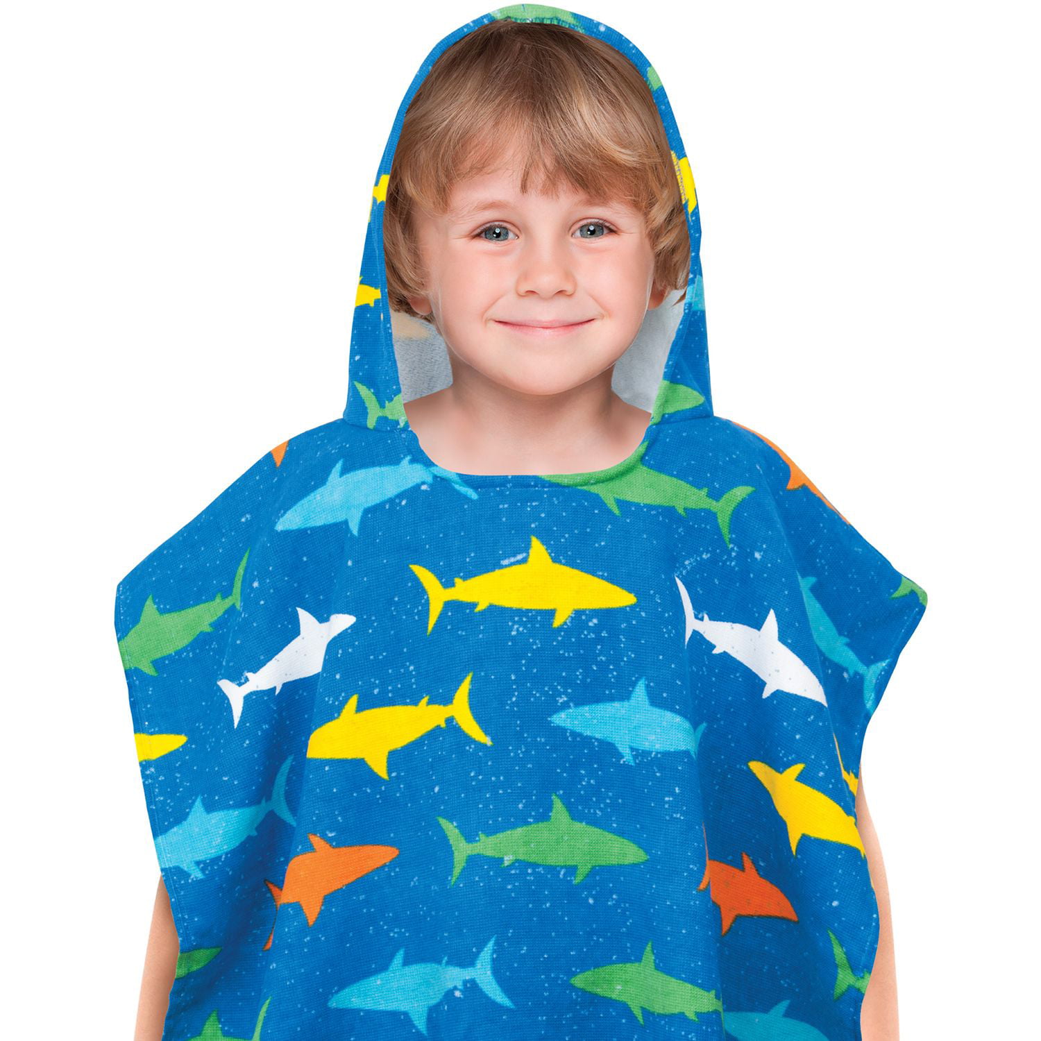 CUBEA Microfiber Kids Hooded Bath Beach Pool Poncho Towel 24×24Inch Shark 