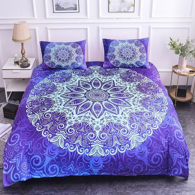 Mandala circular morado Funda nórdica Boho Juego de cama Full, Queen, King, Dorm