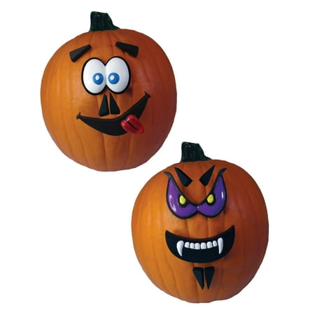 Blue And Purple Crazy Faces Pumpkin 12 Piece Kit Halloween Decoration