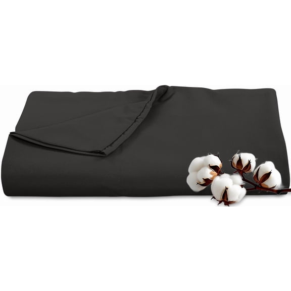 Royale Linens 300 Thread Count 100% Long Staple Combed Cotton Flat Sheet - Super Soft - Top Sheets - Full Flat Sheet Sold Separately - Breathable, Cool & Crisp Percale Sheets Only (Full, Black)