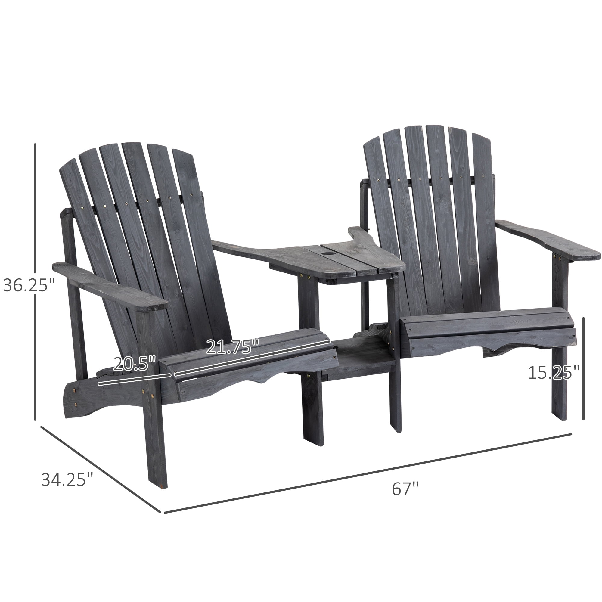 Outsunny Adirondack Collection Wooden Adirondack Chairs - Set of 2, Gray