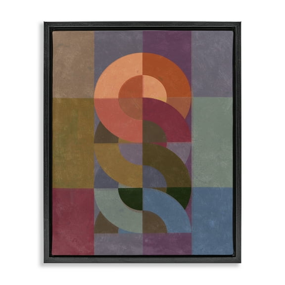 Stupell Industries Retro Interlocking Circles Abstract Painting Black Floater Framed Canvas Art Print Wall Art, 17 x 21